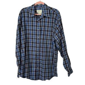 Eddie Bauer Shirt Mens Large Tall Blue Plaid Long Sleeve Pocket Cotton Casual